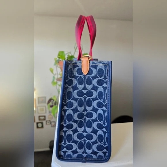 Coach Smith Tote Bag In Signature Denim Blue and Red With Dust Bag - Picture 13 of 15